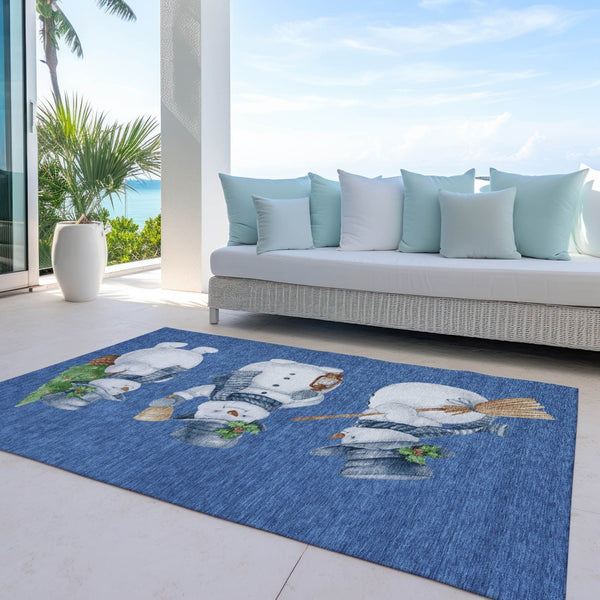 HomeRoots 5' X 8' Navy Blue Snowmen Area Rug - Washable, Non-Slip, Indoor/Outdoor Durable Accent for Homes 621767