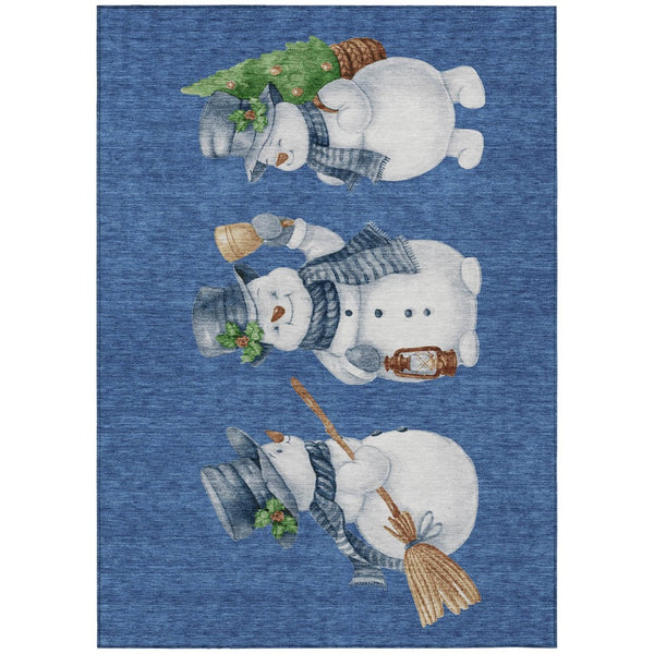 HomeRoots 5' X 8' Navy Blue Snowmen Area Rug - Washable, Non-Slip, Indoor/Outdoor Durable Accent for Homes 621767