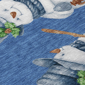 HomeRoots 8' Navy Blue Denim Snowmen Area Rug - Washable, Weather-Resistant, Perfect for Indoor & Outdoor Use 621768