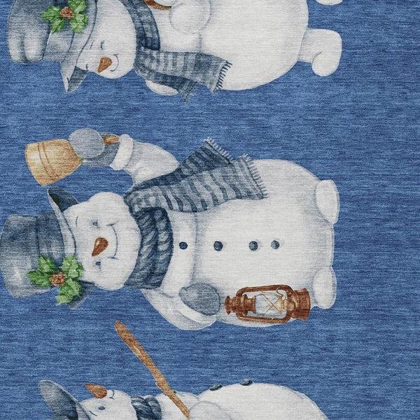 HomeRoots 9' X 12' Navy Blue Snowmen Area Rug - Durable, Washable, Perfect for Indoor & Outdoor Spaces! 621770