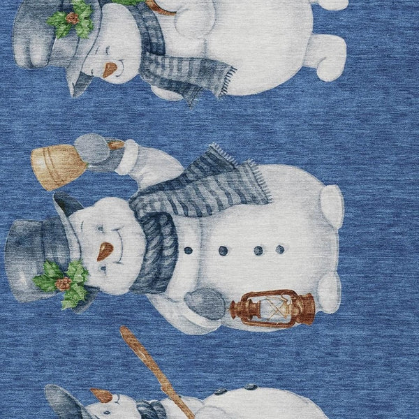 HomeRoots 10' Navy Blue Snowmen Indoor Outdoor Area Rug – Durable, Washable, Non-Slip, Perfect for High-Traffic Areas! 621771