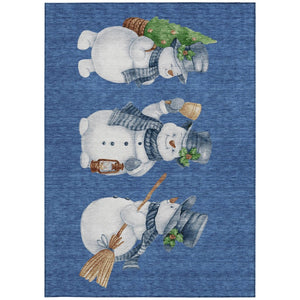 HomeRoots 10' Navy Blue Snowmen Indoor Outdoor Area Rug – Durable, Washable, Non-Slip, Perfect for High-Traffic Areas! 621771