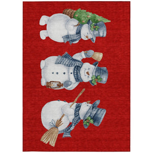 HomeRoots 5' X 8' Cheerful Snowmen Area Rug - Washable, Durable, Perfect for Indoor & Outdoor Use, Red & Blue 621773