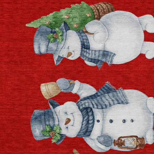 HomeRoots 5' X 8' Cheerful Snowmen Area Rug - Washable, Durable, Perfect for Indoor & Outdoor Use, Red & Blue 621773
