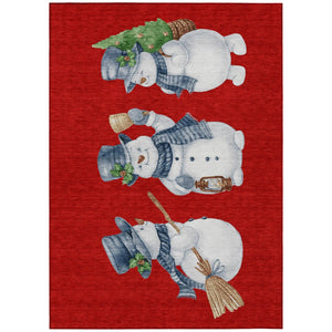 HomeRoots 5' X 8' Cheerful Snowmen Area Rug - Washable, Durable, Perfect for Indoor & Outdoor Use, Red & Blue 621773