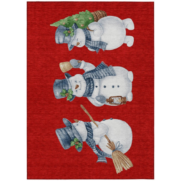 HomeRoots 5' X 8' Cheerful Snowmen Area Rug - Washable, Durable, Perfect for Indoor & Outdoor Use, Red & Blue 621773