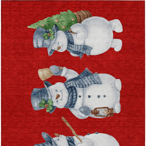 HomeRoots 5' X 8' Cheerful Snowmen Area Rug - Washable, Durable, Perfect for Indoor & Outdoor Use, Red & Blue 621773