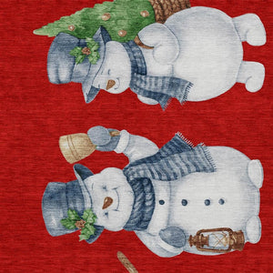 HomeRoots 8' X 10' Washable Snowmen Area Rug in Red, Denim Blue & Ivory – Perfect for Indoor & Outdoor Fun! 621775