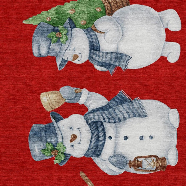 HomeRoots 8' X 10' Washable Snowmen Area Rug in Red, Denim Blue & Ivory – Perfect for Indoor & Outdoor Fun! 621775