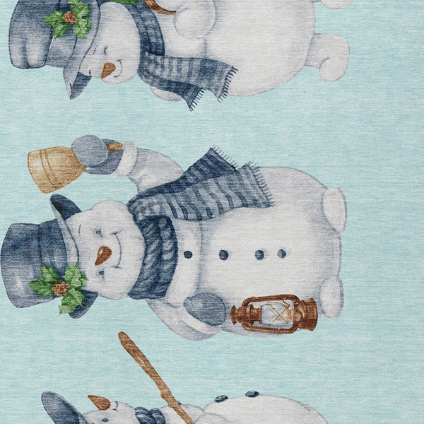HomeRoots 5' X 8' Snowmen Indoor Outdoor Area Rug - Sky Blue & Ivory Washable, Durable, Stylish Decor for All Spaces 621779