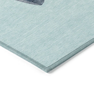 HomeRoots 8' Round Snowmen Area Rug in Sky Blue & Ivory - Durable, Washable for Indoor & Outdoor Use! 621780