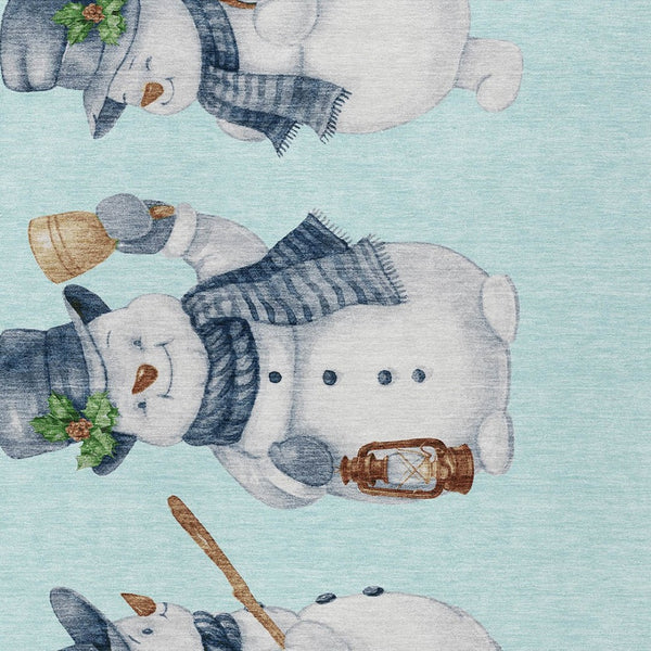 HomeRoots 8' X 10' Charming Snowmen Area Rug in Sky Blue & Ivory - Durable, Washable for Indoor & Outdoor Use! 621781