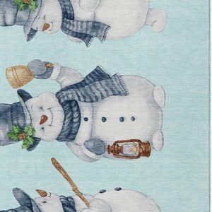 HomeRoots 9' Cheerful Snowmen Washable Indoor Outdoor Area Rug in Sky Blue & Denim Blue for All Spaces 621782