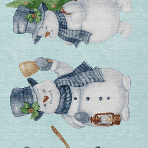 HomeRoots 9' Cheerful Snowmen Washable Indoor Outdoor Area Rug in Sky Blue & Denim Blue for All Spaces 621782