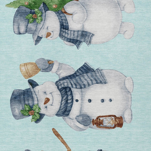 HomeRoots 9' Cheerful Snowmen Washable Indoor Outdoor Area Rug in Sky Blue & Denim Blue for All Spaces 621782