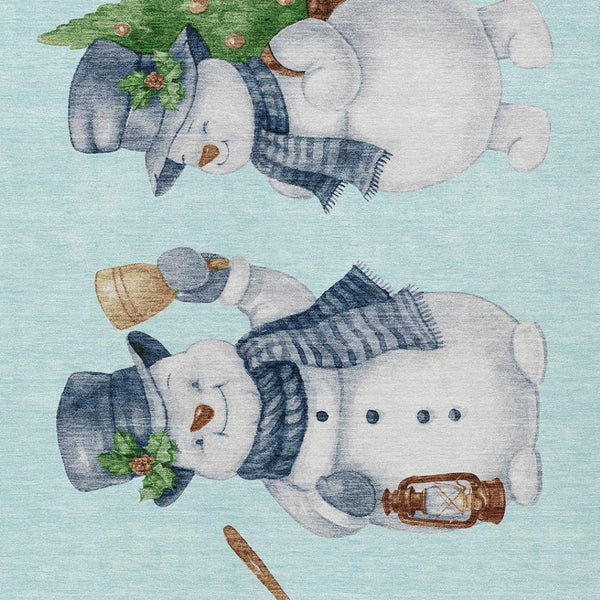 HomeRoots 10' Sky Blue Denim Blue & Ivory Snowmen Rug - Durable, Washable Indoor/Outdoor Area Mat for All Spaces 621783