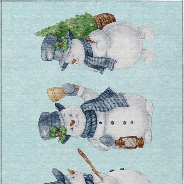 HomeRoots 10' Sky Blue Denim Blue & Ivory Snowmen Rug - Durable, Washable Indoor/Outdoor Area Mat for All Spaces 621783