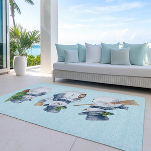 HomeRoots 10' Sky Blue Denim Blue & Ivory Snowmen Rug - Durable, Washable Indoor/Outdoor Area Mat for All Spaces 621783