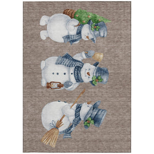 HomeRoots 5' X 8' Snowmen Area Rug in Taupe, Denim Blue & Ivory—Durable, Washable for Indoor & Outdoor Use! 621785