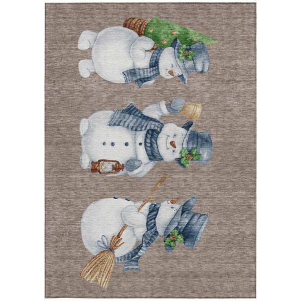 HomeRoots 5' X 8' Snowmen Area Rug in Taupe, Denim Blue & Ivory—Durable, Washable for Indoor & Outdoor Use! 621785