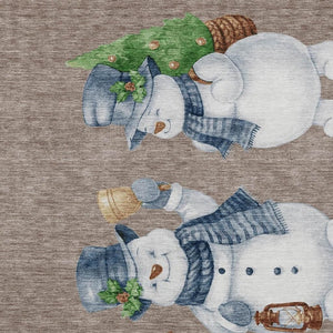 HomeRoots 5' X 8' Snowmen Area Rug in Taupe, Denim Blue & Ivory—Durable, Washable for Indoor & Outdoor Use! 621785