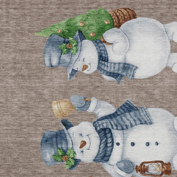 HomeRoots 5' X 8' Snowmen Area Rug in Taupe, Denim Blue & Ivory—Durable, Washable for Indoor & Outdoor Use! 621785