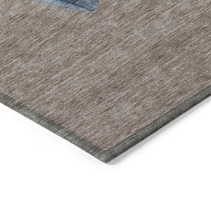 HomeRoots 8' Round Snowmen Area Rug in Taupe, Denim Blue & Ivory - Washable, Indoor/Outdoor, Durable Design 621786