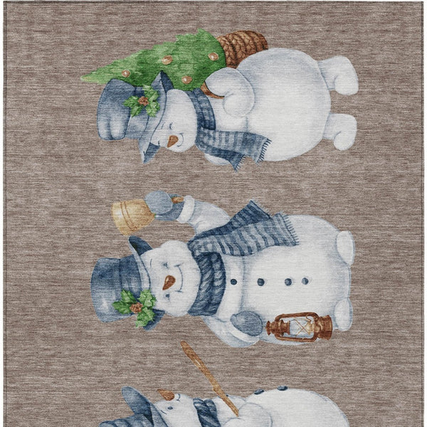 HomeRoots 8' X 10' Snowmen Area Rug in Taupe, Denim Blue & Ivory - Washable, Durable for Indoor/Outdoor Use! 621787