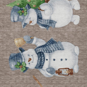 HomeRoots 8' X 10' Snowmen Area Rug in Taupe, Denim Blue & Ivory - Washable, Durable for Indoor/Outdoor Use! 621787