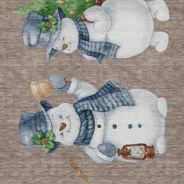 HomeRoots 8' X 10' Snowmen Area Rug in Taupe, Denim Blue & Ivory - Washable, Durable for Indoor/Outdoor Use! 621787