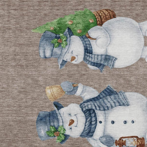 HomeRoots 9' X 12' Washable Snowmen Area Rug in Taupe & Denim Blue - Perfect for Indoor & Outdoor Use! 621788
