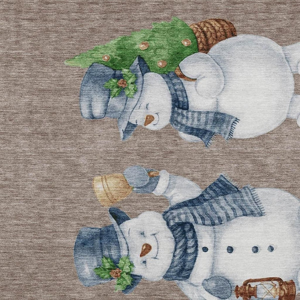 HomeRoots 9' X 12' Washable Snowmen Area Rug in Taupe & Denim Blue - Perfect for Indoor & Outdoor Use! 621788