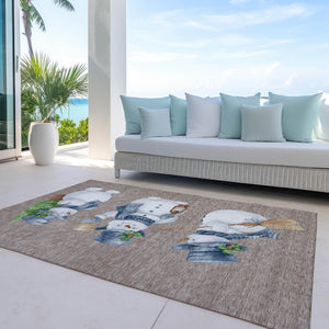 HomeRoots 9' X 12' Washable Snowmen Area Rug in Taupe & Denim Blue - Perfect for Indoor & Outdoor Use! 621788