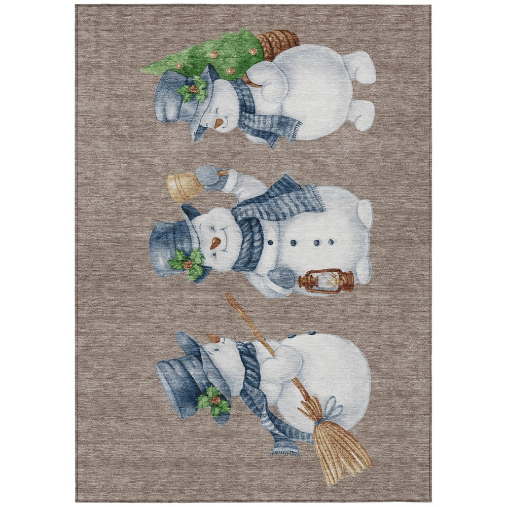 HomeRoots 9' X 12' Washable Snowmen Area Rug in Taupe & Denim Blue - Perfect for Indoor & Outdoor Use! 621788