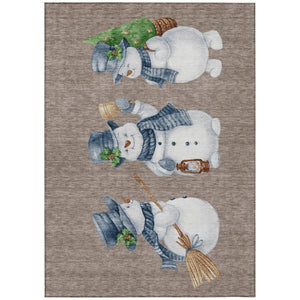 HomeRoots 9' X 12' Washable Snowmen Area Rug in Taupe & Denim Blue - Perfect for Indoor & Outdoor Use! 621788
