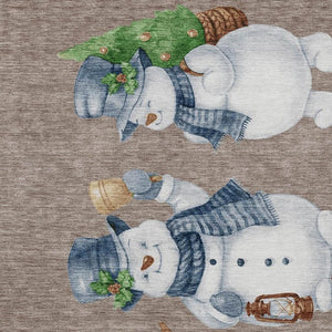 HomeRoots 10' X 14' Indoor Outdoor Washable Area Rug with Charming Snowmen Design in Taupe & Denim Blue 621789