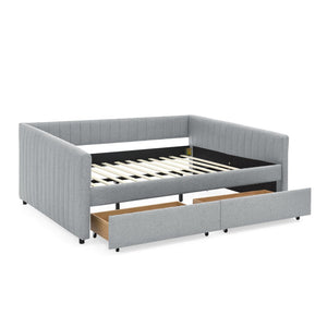 English Elm Queen Size Daybed With Trundle & Drawers – Stylish Grey Upholstered Sofa Bed For Guests & Storage W1413S00067-GIGA