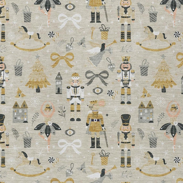HomeRoots 5' Washable Beige, Gold, Black & Gray Village House Area Rug for Indoor/Outdoor Spaces – Durable & Stylish 621791