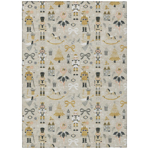 HomeRoots 5' Washable Beige, Gold, Black & Gray Village House Area Rug for Indoor/Outdoor Spaces – Durable & Stylish 621791