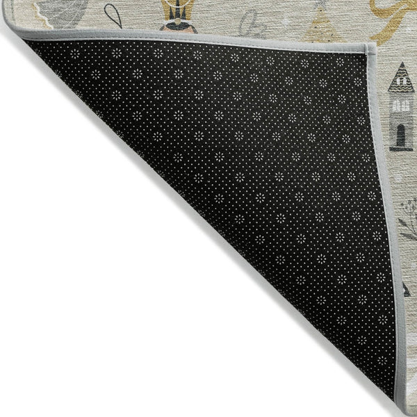 HomeRoots 5' Washable Beige, Gold, Black & Gray Village House Area Rug for Indoor/Outdoor Spaces – Durable & Stylish 621791