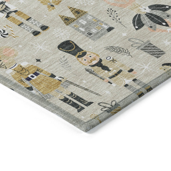 HomeRoots 8' Round Village House Area Rug - Beige, Gold, Black & Gray - Washable, Durable for Indoor & Outdoor Use 621792