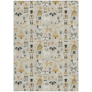 HomeRoots 8' X 10' Washable Beige and Gold Area Rug - Stylish Village House Design for Indoor/Outdoor Use 621793