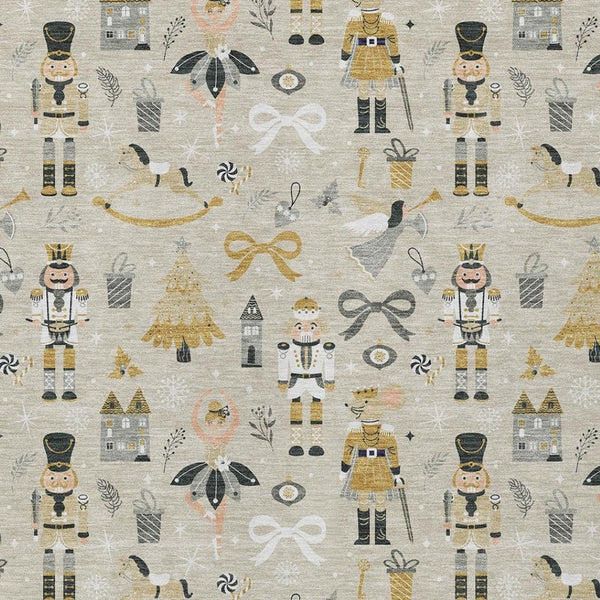 HomeRoots 9' X 12' Village House Washable Area Rug - Stylish Beige, Gold, Black & Gray for Indoor/Outdoor Spaces 621794