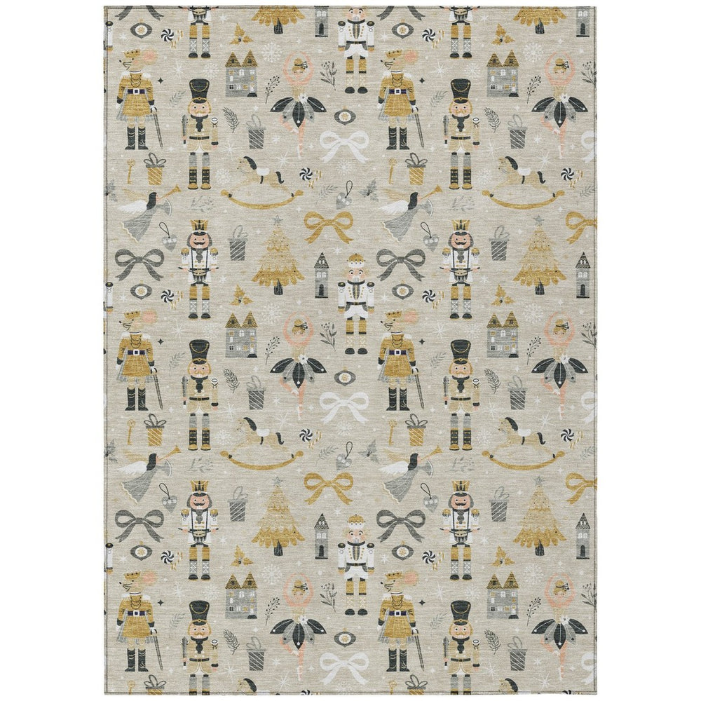 HomeRoots 9' X 12' Village House Washable Area Rug - Stylish Beige, Gold, Black & Gray for Indoor/Outdoor Spaces 621794