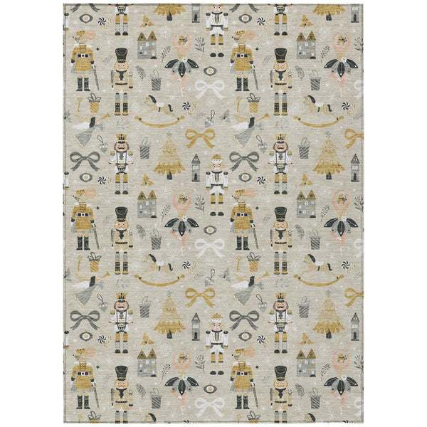 HomeRoots 9' X 12' Village House Washable Area Rug - Stylish Beige, Gold, Black & Gray for Indoor/Outdoor Spaces 621794