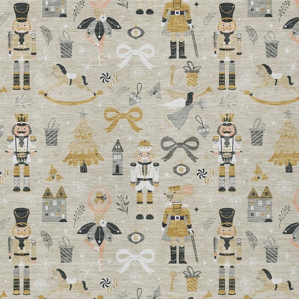 HomeRoots 10' Washable Beige Gold Black & Gray Village House Area Rug for Indoor/Outdoor High-Traffic Areas 621795