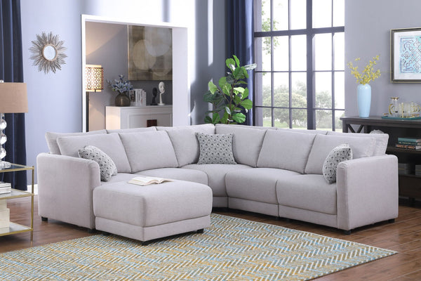English Elm Fleur Modular Linen Sectional with Ottoman Reversible Chaise and Coordinating Pillows B2749S00096