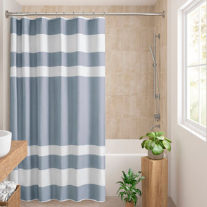 JLA Home Madison Park - Shower Waffle-Textured Stripe Curtain with Scotchgard Water-Repellent Finish for Spa-Like Bathrooms Blue MP70-8552