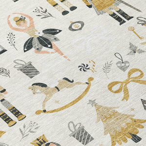 HomeRoots 8' Stunning Ivory Gold Black Gray Round Area Rug – Durable, Washable, Versatile for Indoor/Outdoor Use 621804