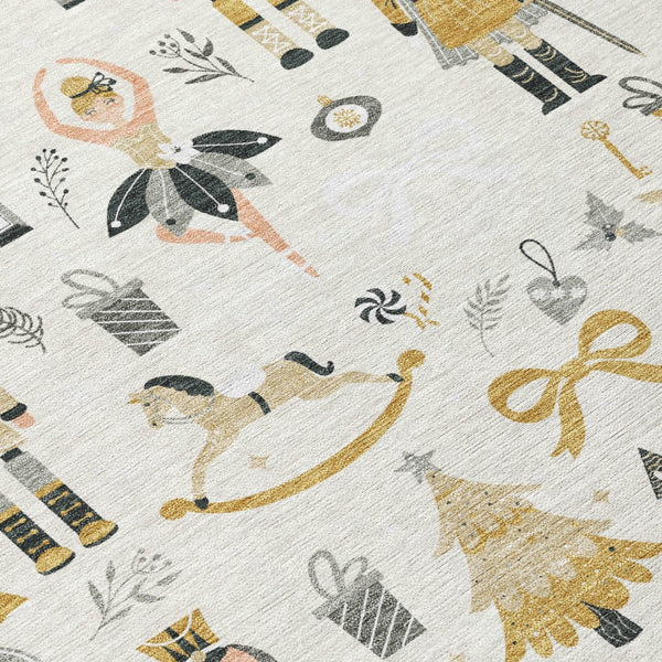 HomeRoots 8' Stunning Ivory Gold Black Gray Round Area Rug – Durable, Washable, Versatile for Indoor/Outdoor Use 621804